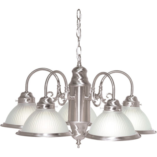 Nuvo 5-Light 22in Chandelier | Traditional Brushed Nickel and Frosted Ribbed Glass | Kitchen Island & Dining Room | 22 x 22 x 18 in | Model SF76-695