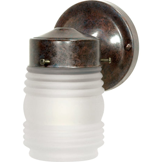 Nuvo SF76-700 6in 1-Light Outdoor Wall Sconce | Traditional Old Bronze and Frosted Mason Jar Glass | Covered Patio & Entryway | 4 x 5.5 x | Model SF76-700