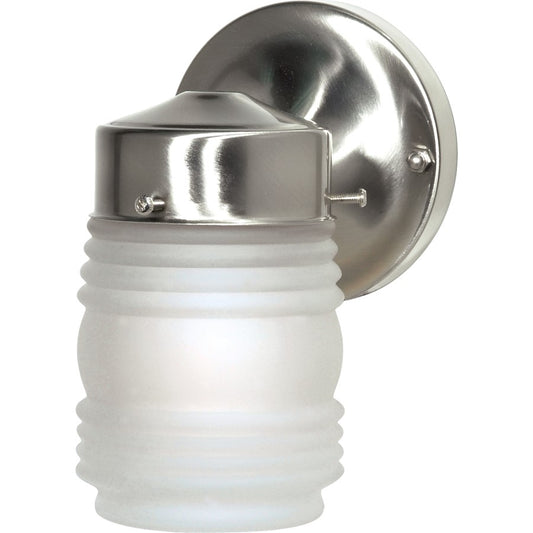 Nuvo SF76-701 1-Light 6in Outdoor Wall Sconce | Traditional Brushed Nickel and Frosted Mason Jar Glass | Covered Patio & Entryway | 4 x | Model SF76-701