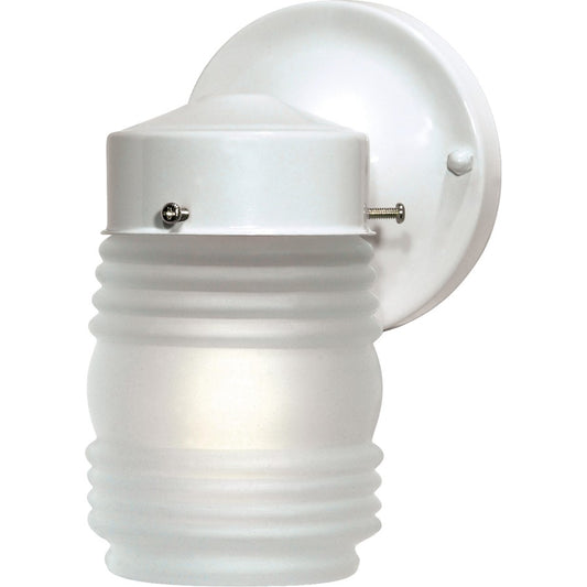 Nuvo SF76-702 6in 1-Light Outdoor Wall Sconce | Traditional Gloss White and Frosted Glass | Covered Patio & Entryway | 4 x 5.5 x 8.5 in | Model SF76-702