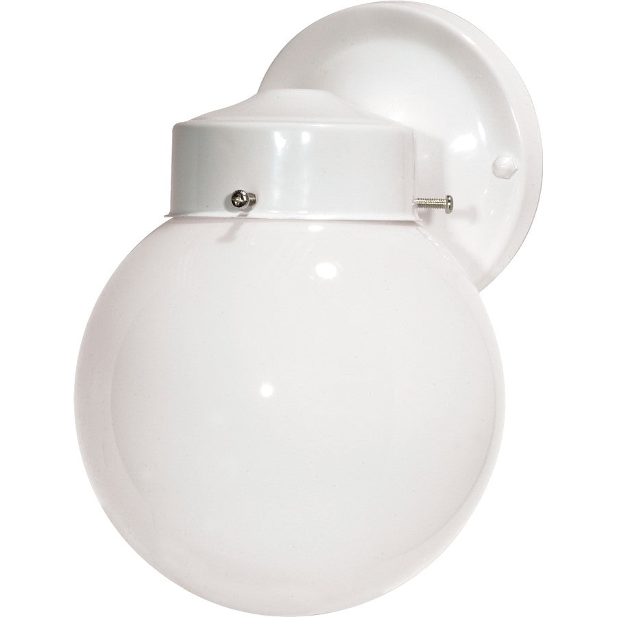 Nuvo Lighting SF76-704 1-Light Outdoor Wall Sconce | Traditional Gloss White and White Glass | Covered Patio & Entryway | 5.5 x 8.5 in | Model SF76-704