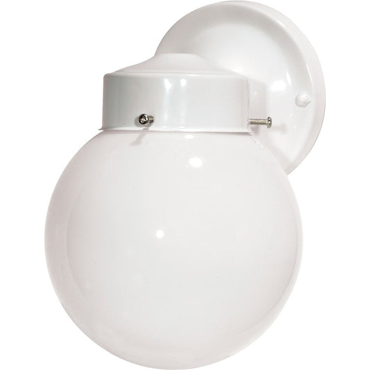 Nuvo Lighting SF76-704 1-Light Outdoor Wall Sconce | Traditional Gloss White and White Glass | Covered Patio & Entryway | 5.5 x 8.5 in | Model SF76-704