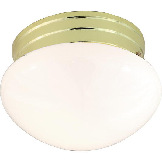 Nuvo SF77-059 8in 1-Light Flush Mount | Traditional Polished Brass and White Glass | Hallway & Bathroom Ceiling Light | 7.5 x 7.5 x 5 in | Model SF77-059