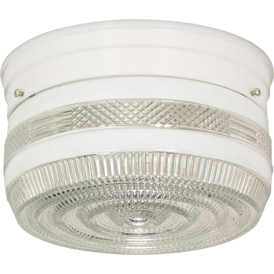 Nuvo 8in 2-Light Flush Mount | Traditional White and Medium Crystal Glass | Bathroom & Hallway Ceiling Light | 8 x 8 x 6 in | Model SF77-098