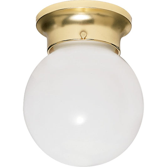 Nuvo Lighting 1-Light 6in Flush Mount | Traditional Polished Brass and White Glass | Hallway & Bathroom Ceiling Light | 6 x 6 x 7.25 in | Model SF77-108