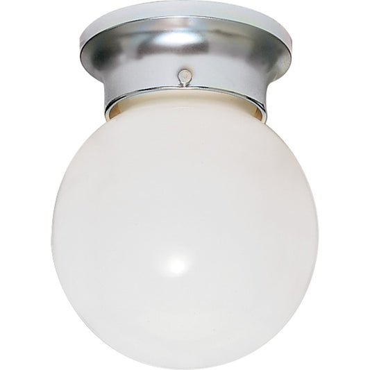 Nuvo Lighting SF77 6in 1-Light Flush Mount | Traditional Polished Chrome and White Glass | Hallway & Bathroom Ceiling Light | 6 x 6 x | Model SF77-110