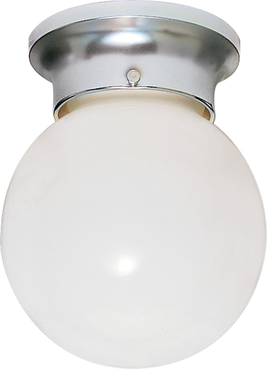 Nuvo Lighting 1-Light 8in Flush Mount | Traditional Polished Chrome and White Glass | Bathroom & Hallway Ceiling Light | 8 x 8 x 9.25 in | Model SF77-111