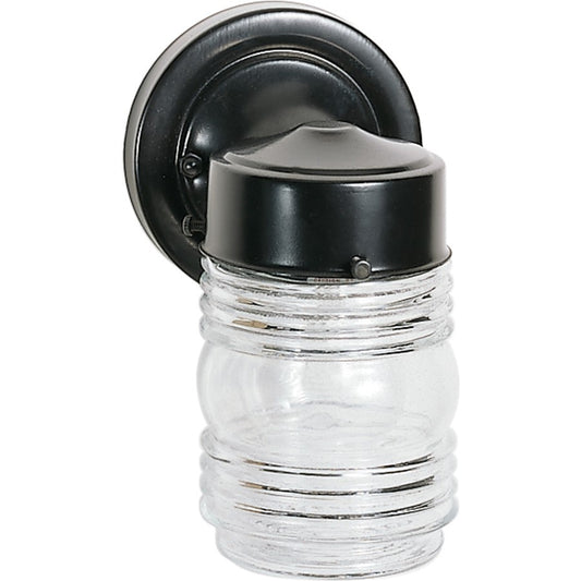 Nuvo 1-Light 6in Outdoor Wall Sconce | Traditional Black Steel and Clear Mason Jar Glass | Covered Patio & Entryway | 4 x 5.5 x 8.5 in | Model SF77-119B