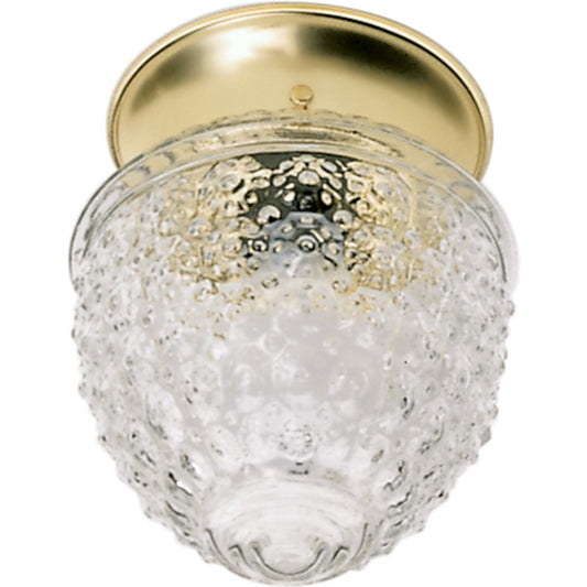 Nuvo 1-Light 6in Flush Mount | Traditional Polished Brass and Clear Pineapple Glass | Bathroom & Hallway | 5 x 5.5 in | Model SF77-125