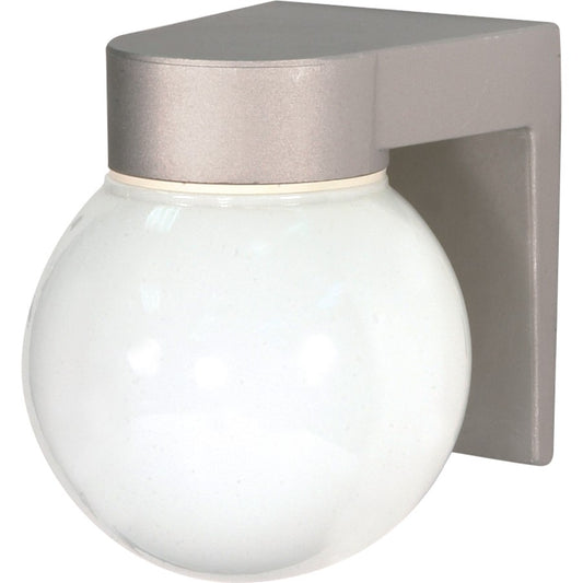 Nuvo SF77-139 1-Light 8in Outdoor Wall Sconce | Traditional Satin Aluminum and White Glass | Covered Patio & Entryway | 6 x 7.25 x 7 in | Model SF77-139
