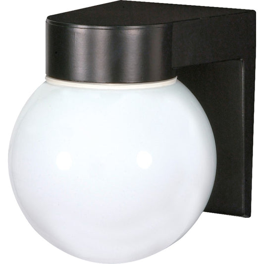 Nuvo Lighting SF77-140 1-Light 8in Utility Wall Mount | Traditional Black and White Glass | Outdoor Covered Patio & Entryway | 6 x 7.25 x | Model SF77-140