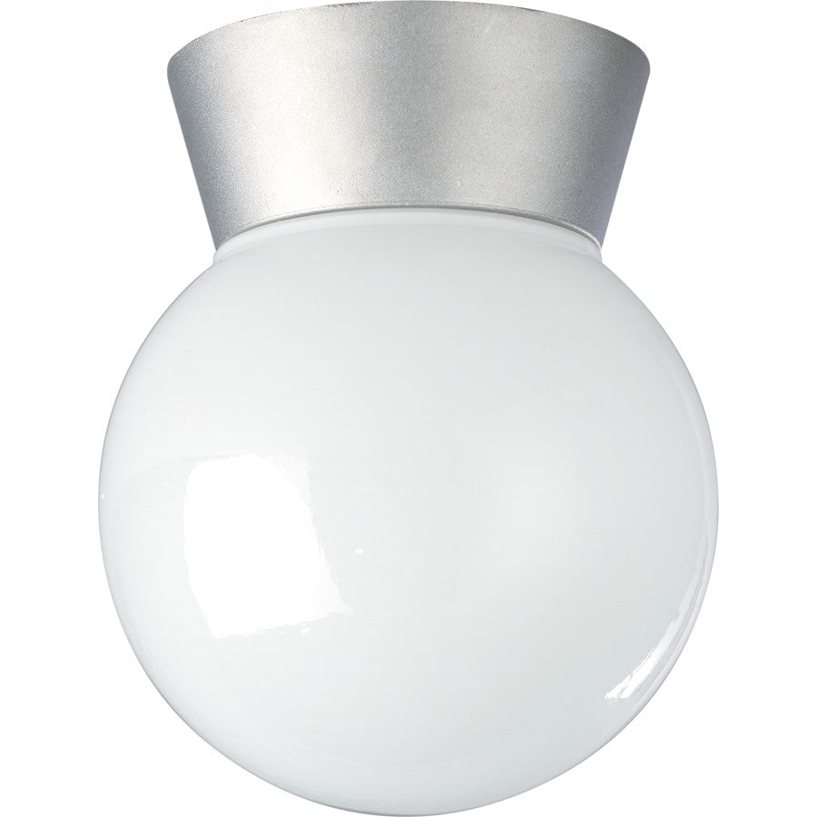 Nuvo SF77-152 1-Light Outdoor Flush Mount | Traditional Satin Aluminum and White Glass | Covered Patio & Entryway | 6 x 6 x 7.25 in | Model SF77-152