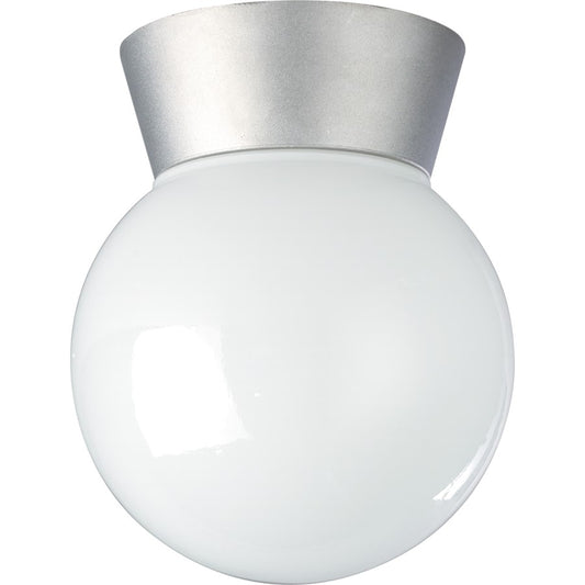 Nuvo SF77-152 1-Light Outdoor Flush Mount | Traditional Satin Aluminum and White Glass | Covered Patio & Entryway | 6 x 6 x 7.25 in | Model SF77-152