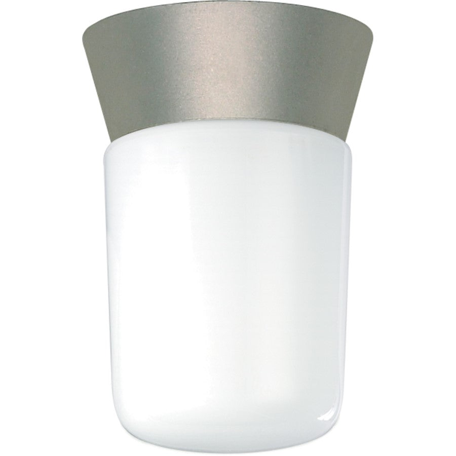 Nuvo SF77-155 8in 1-Light Outdoor Flush Mount | Traditional Satin Aluminum and White Glass | Covered Patio & Entryway | 4.25 x 4.25 x 8 in | Model SF77-155