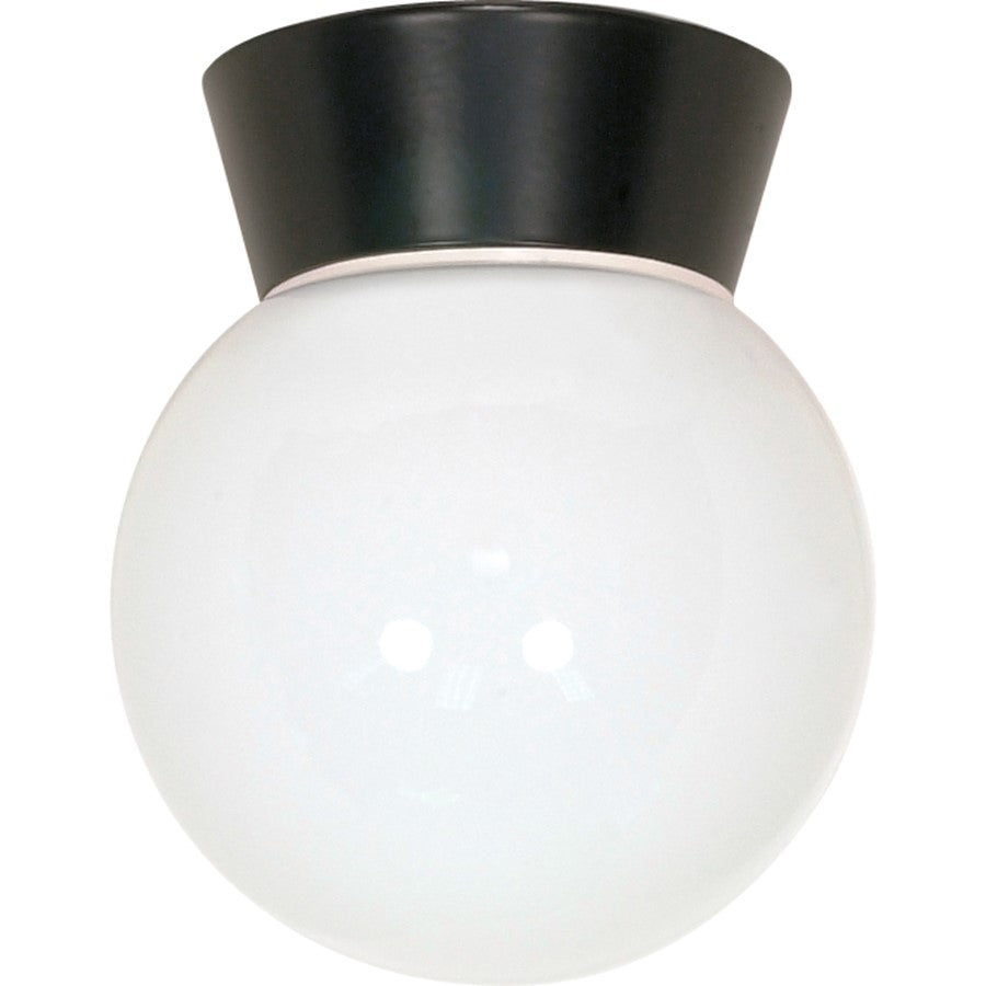 Nuvo Lighting SF77-157 8in 1-Light Outdoor Flush Mount | Traditional Black and White Glass | Covered Patio & Entryway | 7.25 x 7.25 x 6 in | Model SF77-157