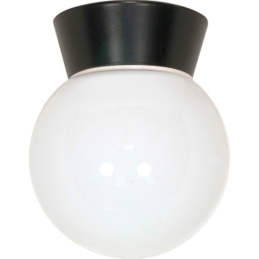 Nuvo Lighting SF77-157 8in 1-Light Outdoor Flush Mount | Traditional Black and White Glass | Covered Patio & Entryway | 7.25 x 7.25 x 6 in | Model SF77-157