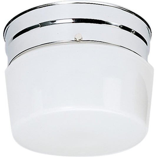 Nuvo 6in 1-Light Flush Mount | Traditional Polished Chrome and White Glass Drum | Hallway & Bathroom | 6 x 6 x 5 in | Model SF77-342