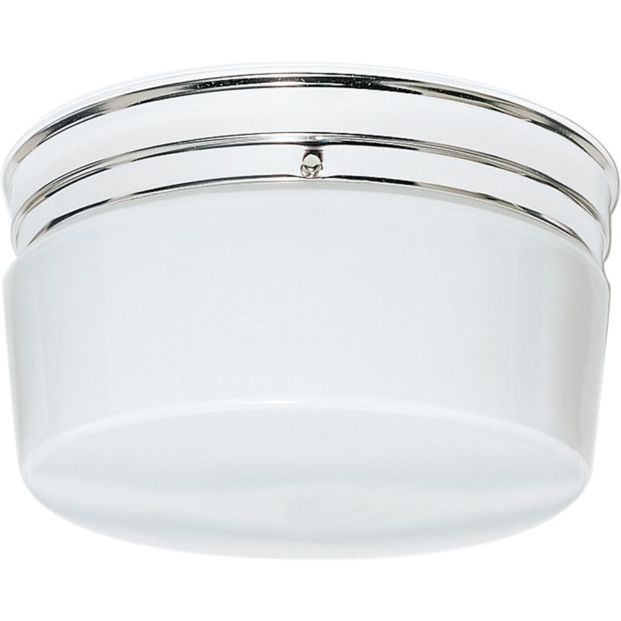 Nuvo 2-Light 10in Flush Mount | Traditional Polished Chrome and White Glass | Bedroom & Hallway Ceiling Light | 10 x 10 x 7 in | Model SF77-344