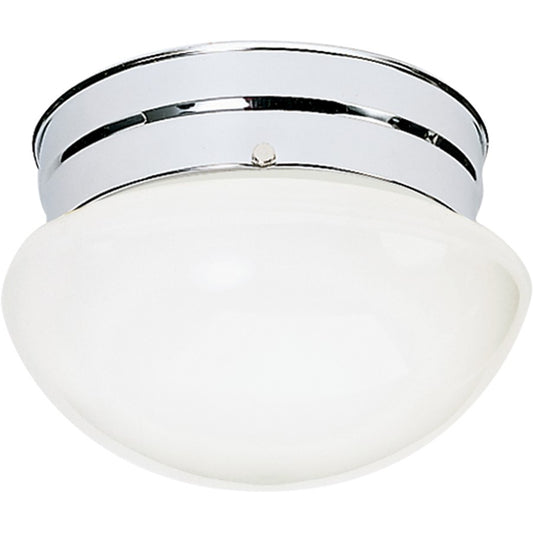 Nuvo Small White Mushroom 1-Light Flush Mount | Traditional Polished Chrome and White Glass | Hallway & Bathroom Ceiling Light | 7.5 x 5 | Model SF77-345