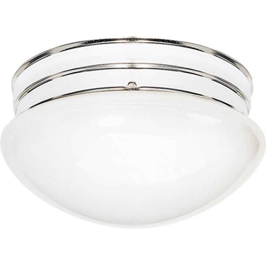 Nuvo Medium White Mushroom 10in 2-Light Flush Mount | Traditional Polished Chrome and White Glass | Damp-Rated Bathroom & Hallway | 9.5 x | Model SF77-346