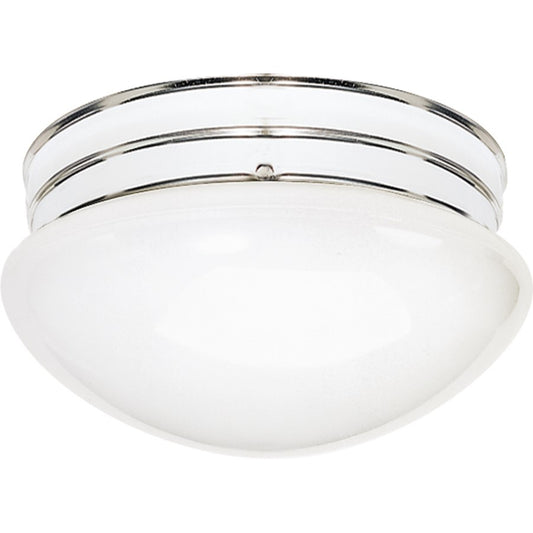 Nuvo Medium White Mushroom 10in 2-Light Flush Mount | Traditional Polished Chrome and White Glass | Damp-Rated Bathroom & Hallway | 9.5 x | Model SF77-346