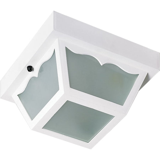 Nuvo SF77-879 10in 2-Light Outdoor Flush Mount | Traditional White Aluminum and Frosted Acrylic | Covered Patio & Carport | 10.25 x 10.25 | Model SF77-879