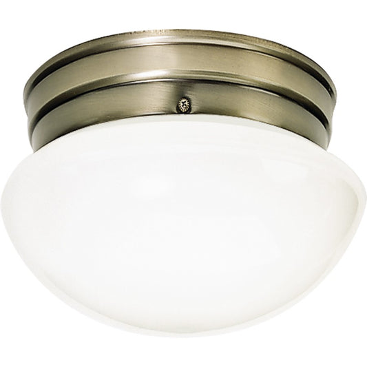 Nuvo SF77-921 8in 1-Light Flush Mount | Traditional Antique Brass and Small White Mushroom Glass | Entryway & Hallway | 7.5 x 7.5 x 5 in | Model SF77-921