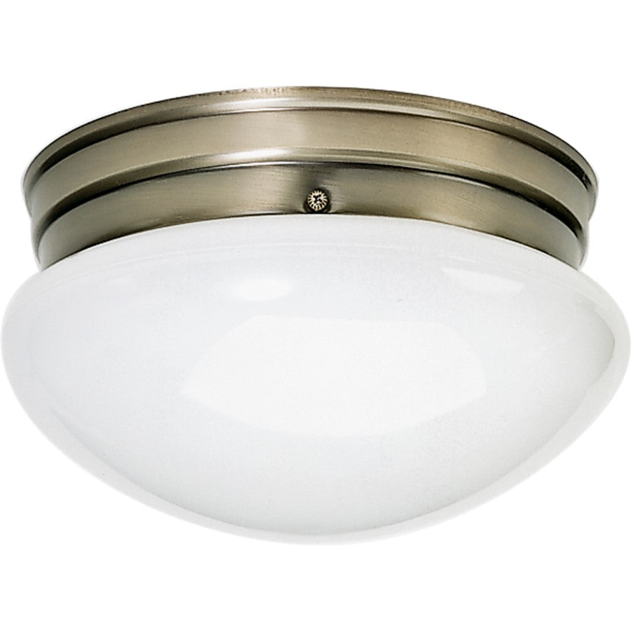 Nuvo 2-Light 10in Flush Mount | Traditional Antique Brass and White Glass | Kitchen, Hallway & Bathroom | 10 x 10 x 6 in | Model SF77-924