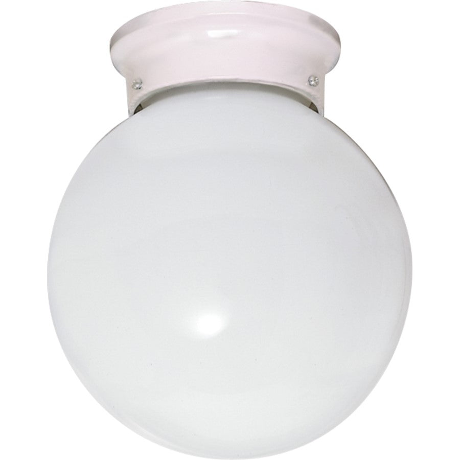 Nuvo Lighting 1-Light 6in Ceiling Fixture | Traditional White Glass Ball | Damp-Rated Bathroom & Entryway | 6 x 6 x 7.25 in | Model SF77-947