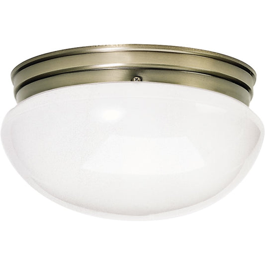 Nuvo SF77-988 12in 2-Light Flush Mount | Traditional Antique Brass and White Glass | Hallway & Bathroom Ceiling Light | 12 x 12 x 6 in | Model SF77-988