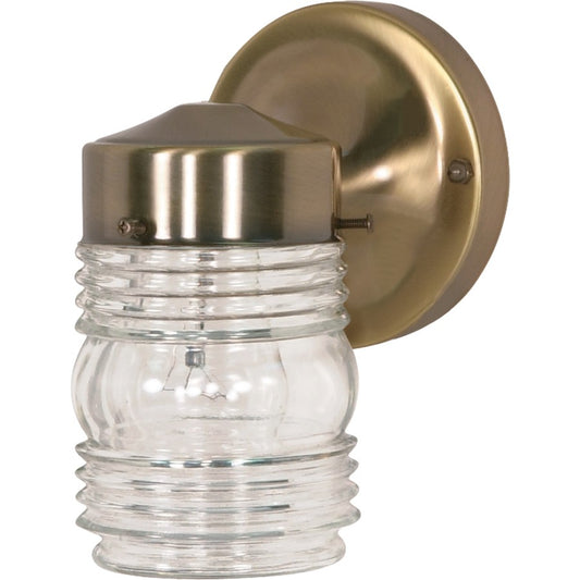 Nuvo SF77-995 1-Light 6in Outdoor Wall Sconce | Traditional Antique Brass and Clear Glass | Covered Patio & Entryway | 4 x 5.5 x 8.5 in | Model SF77-995