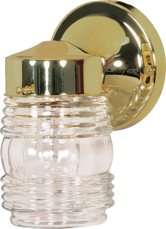 Nuvo SF77-996 6in 1-Light Outdoor Wall Lantern | Traditional Polished Brass and Clear Glass Mason Jar | Covered Patio & Entryway | 4 x | Model SF77-996