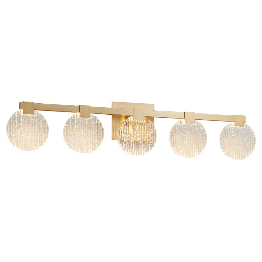 5 Light Bathroom Vanity Light, Aged Brass