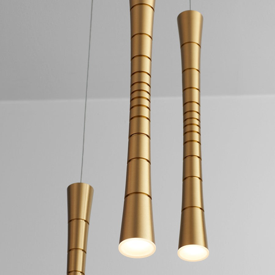 5 Light Pendant, Aged Brass