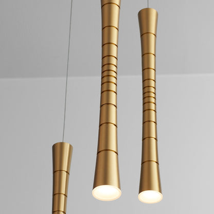 5 Light Pendant, Aged Brass