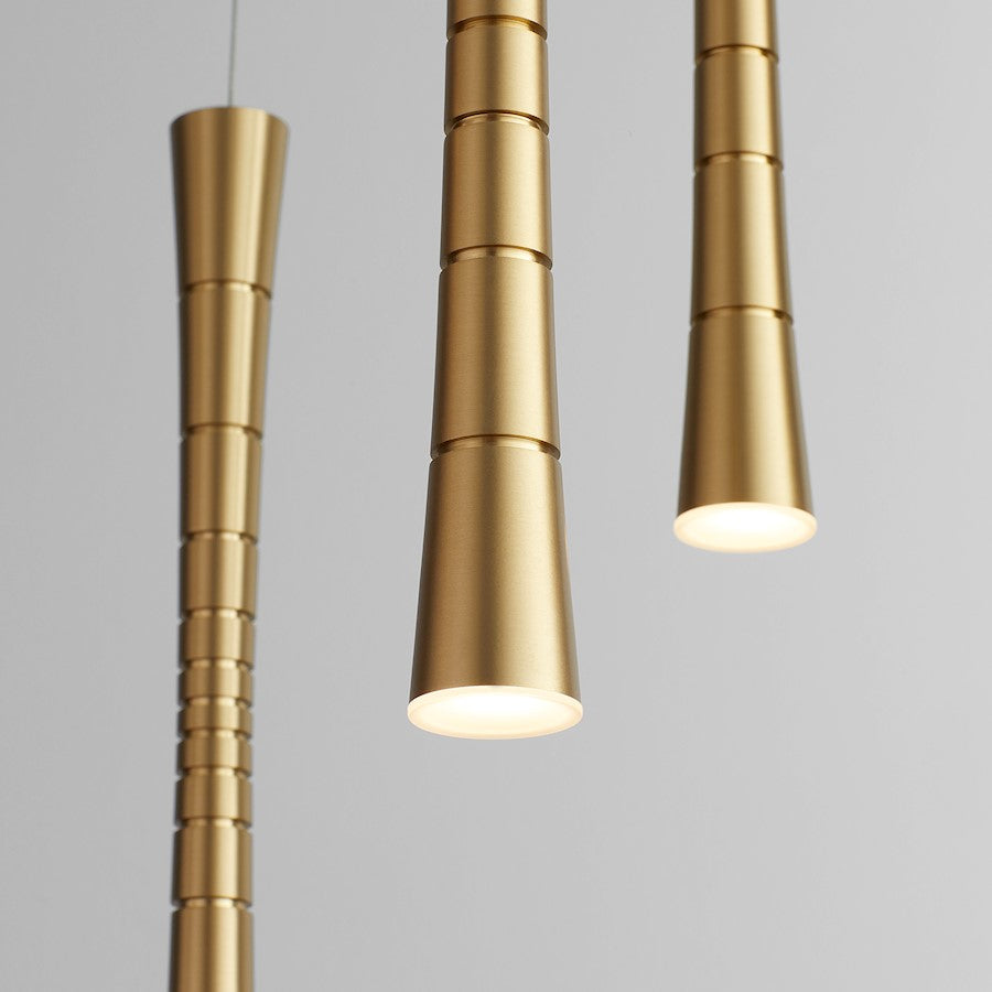 5 Light Pendant, Aged Brass
