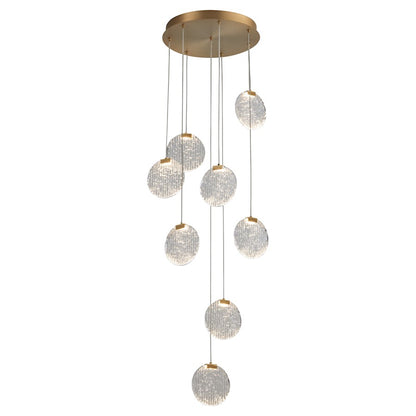 8 Light Pendant, Aged Brass