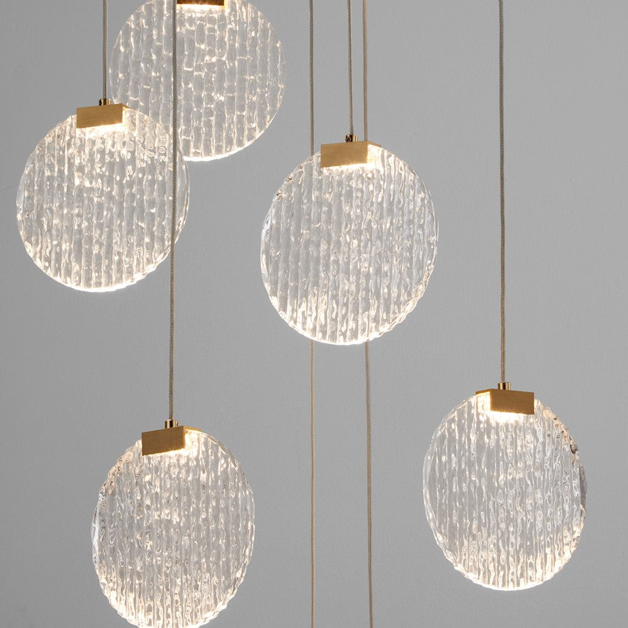 8 Light Pendant, Aged Brass
