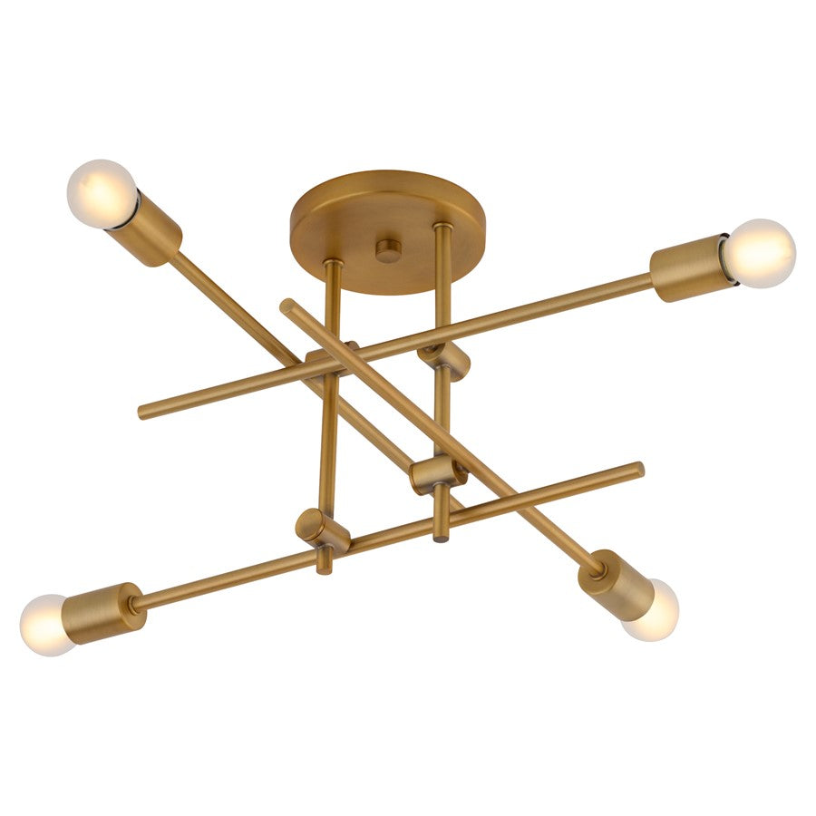 Oxygen Lighting Mika 4Lt Semi Flush, Brushed Brass
