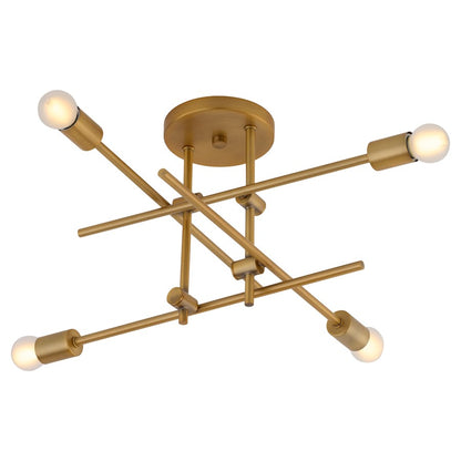 Oxygen Lighting Mika 4Lt Semi Flush, Brushed Brass