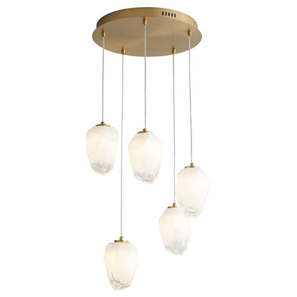 5 Light Pendant, Aged Brass