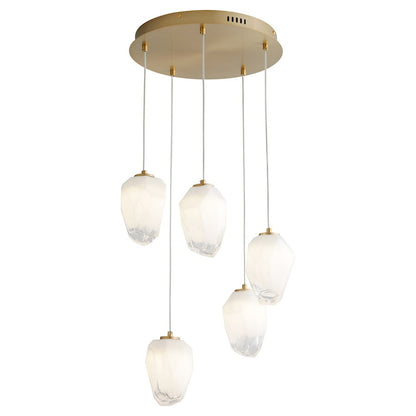 5 Light Pendant, Aged Brass