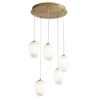 5 Light Pendant, Aged Brass