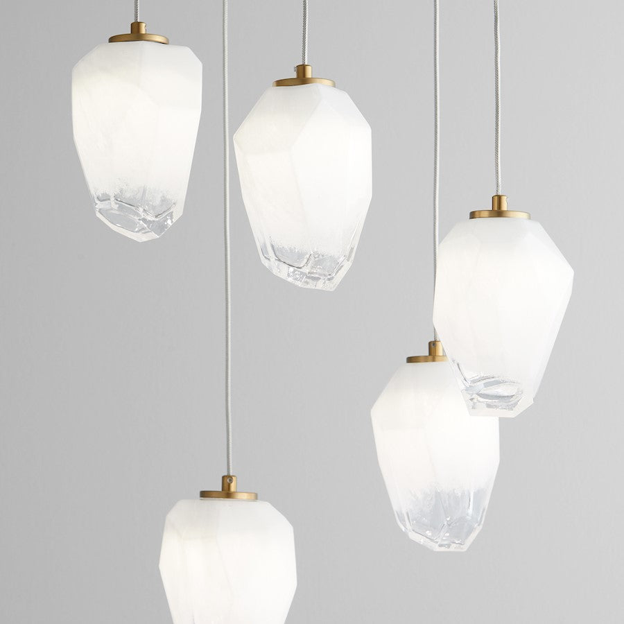 5 Light Pendant, Aged Brass
