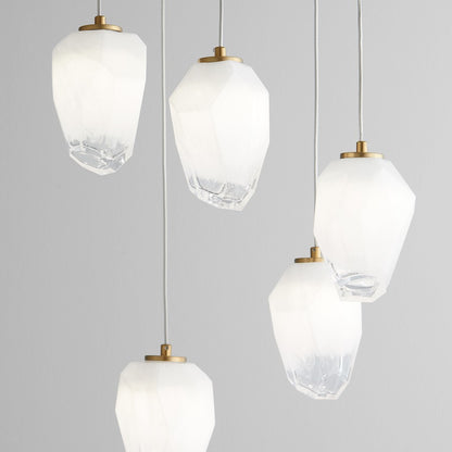 5 Light Pendant, Aged Brass