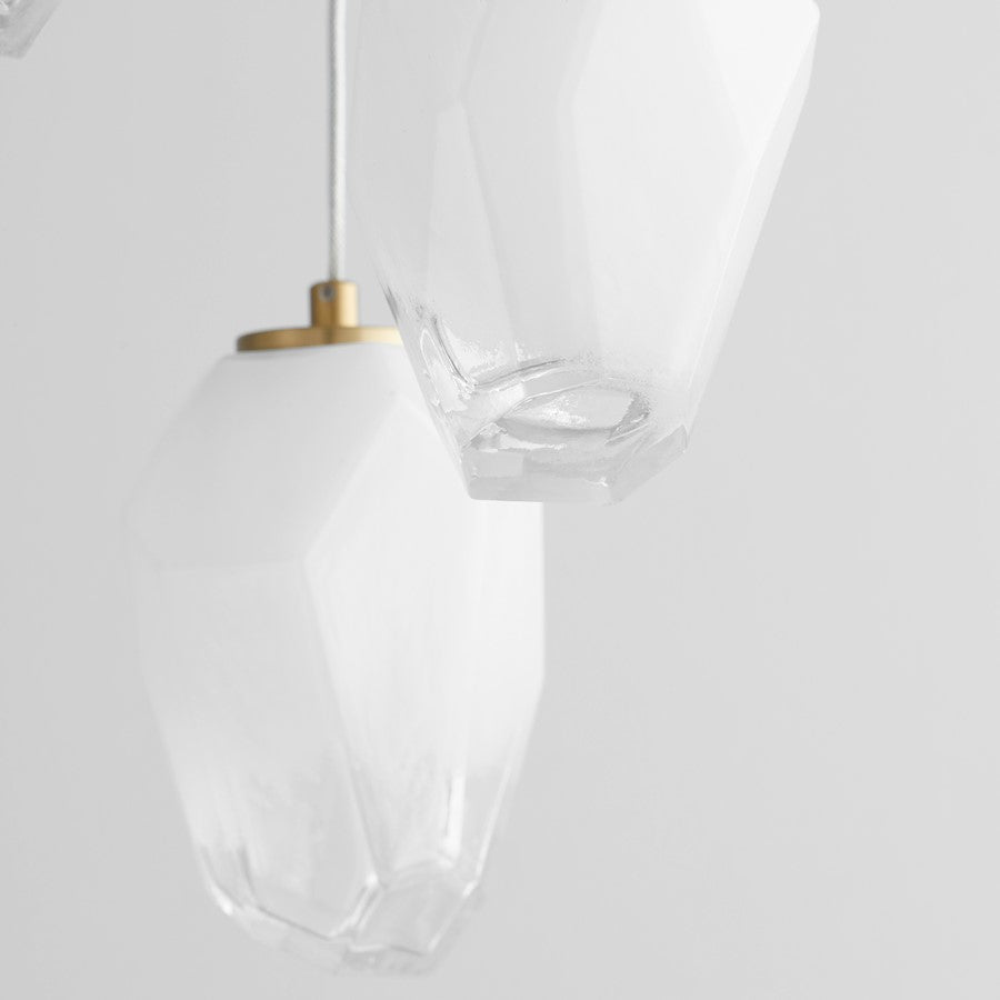 5 Light Pendant, Aged Brass
