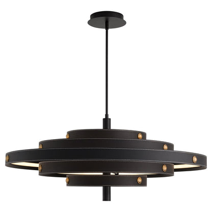 Oxygen Lighting Borealis 36" 5Cct Leather Pendant, Black