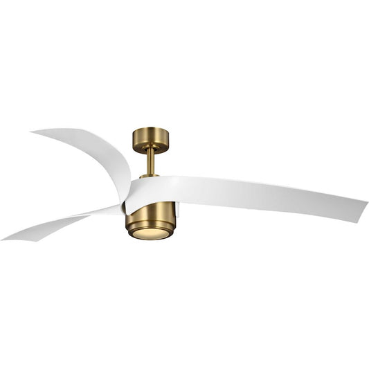 Progress Insigna 3 Blade 60" Ceiling Fan, Brass/White/Frosted - P250112-163-30