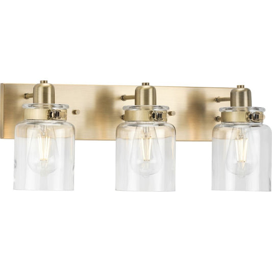 3 Light Bathroom Vanity Light, Vintage Brass
