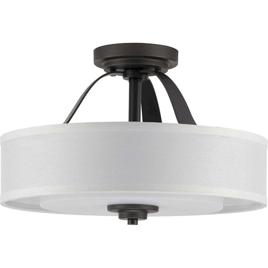 Progress Lighting Kene 2-Light Semi-Flush Convertible, Linen